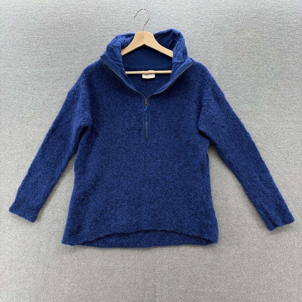 Wrap London Sweater Womens Medium Blue Alpaca Blend Zip Funnel Neck Pullover